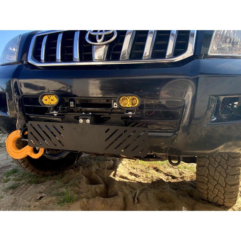 Foldable license plate holder for winch with LED bracket